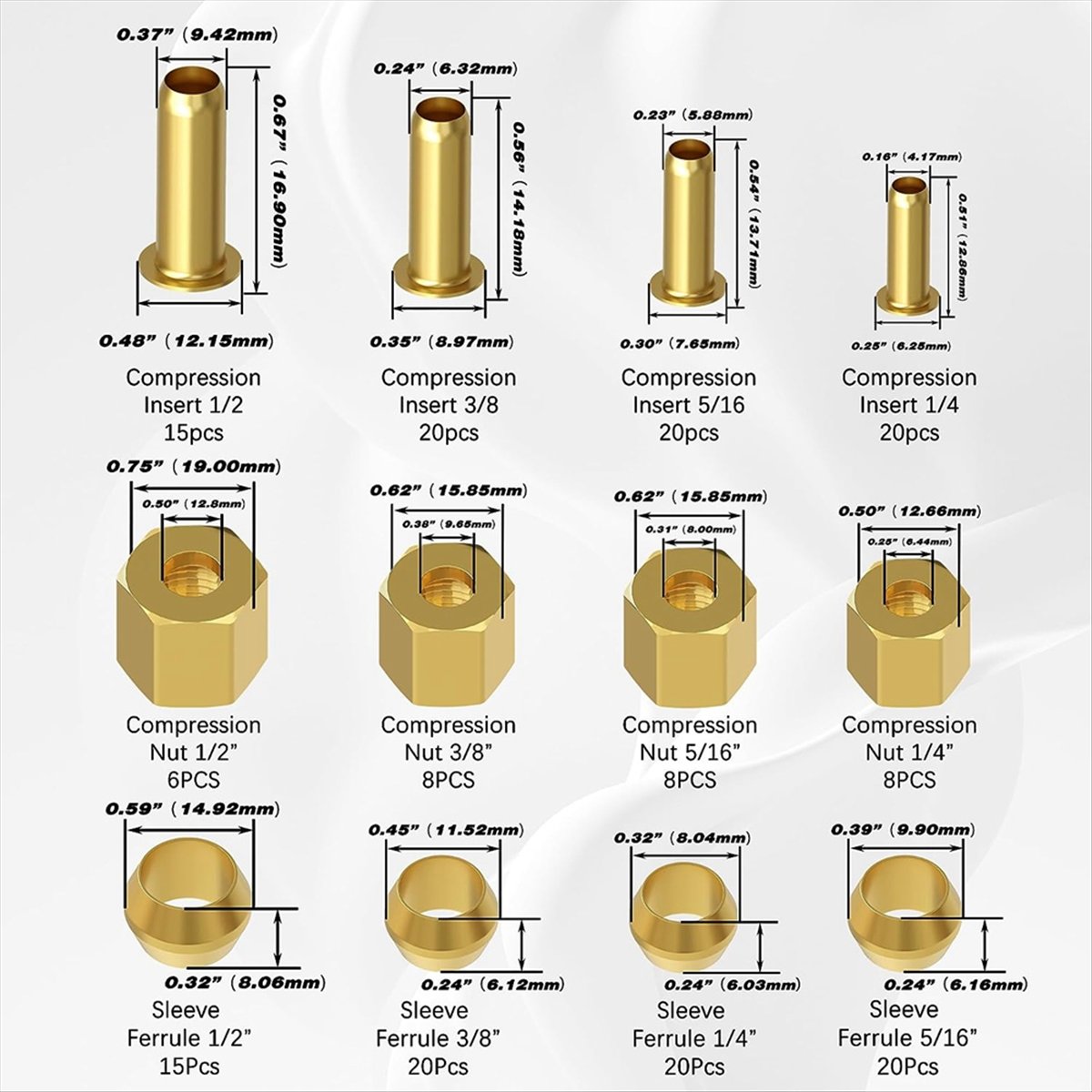 Compression Fitting Brass - Набор компрессионных фитингов AT16, 180 шт.